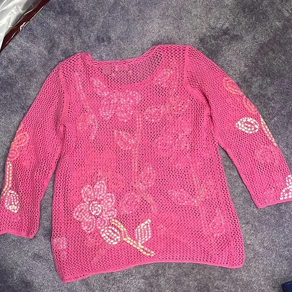 Sigrid Olsen Sport pink knit sweater size Med - Picture 2 of 3